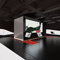 Modern Theater Interior With Large Screen Black Floor And Red Carpet Areas
