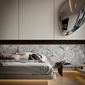 Modern Hotel Room Interior With Comfortable Bed Marble Headboard Window-side Bathtub And Scenic View