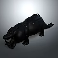 Black Reptile Sculpture With Open Mouth Spiked Body And Glowing Orange Dots