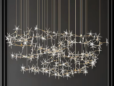 Modern Crystal Chandelier With Star Shaped Elements And Golden Metal Frame 3d model