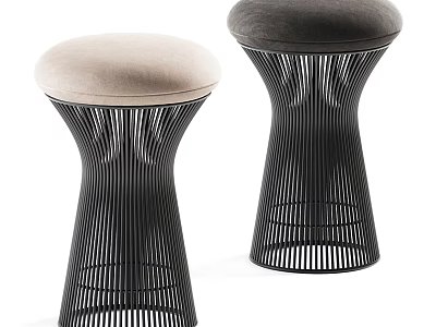 Modern Black Metal Sofa Stools With Vertical Slat Design And Beige Dark Gray Velvet Seats 3d model