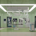 Modern Operating Room Interior With Surgical Lights Operating Table And Medical Equipment