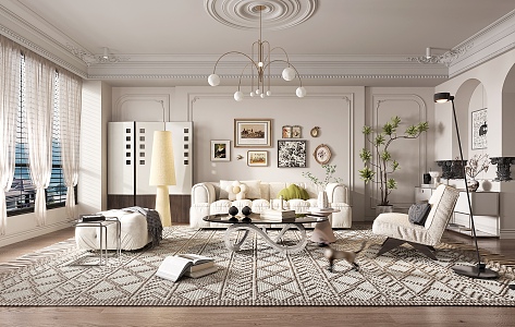 Cream Living Room French Living Room 3d model