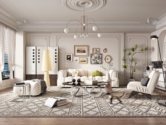 Cream Living Room French Living Room 3d model