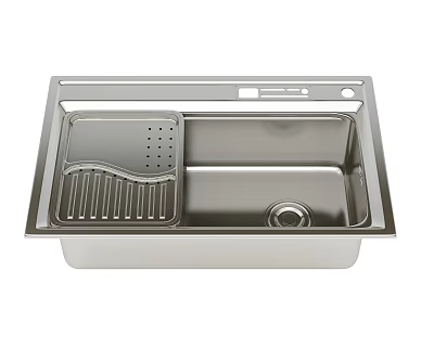 Stainless Steel Double Bowl Kitchen Sink With Drainer Rack And Drainage System 3d model