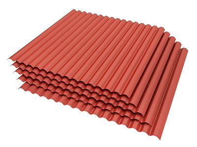 Red Corrugated Metal Roof Panels Stacked In Pile For Construction Use 3d model