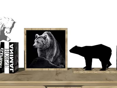 Animal Elements Decorative Ornament Set With Bear Framed Picture And Silhouette Figurines 3d model