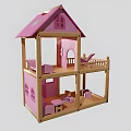 Wooden Building Blocks Pink Two Story Dollhouse With Furniture And Staircase Design