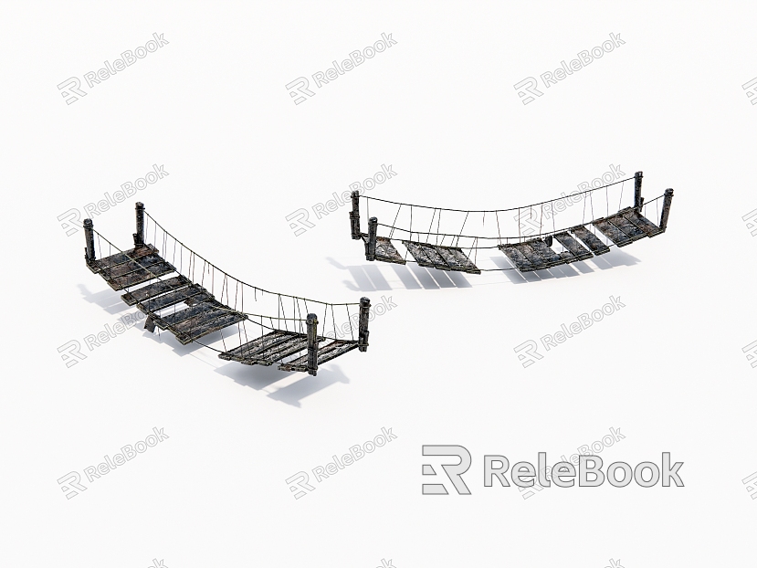 Old wooden suspension bridge model