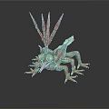 Mythical Lizard with Red Feathery Crest Green Body Blue Wings Yellow Eyes and Tongue