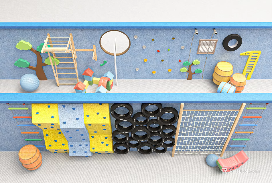 Playground Equipment With Climbing Net Tires Building Blocks Colorful Mats And Ladder 3d model 
