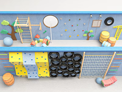 Playground Equipment With Climbing Net Tires Building Blocks Colorful Mats And Ladder 3d model