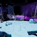VOGUE Modern Exhibition Space With Illuminated Staircase And Blue Lighting Interior