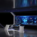 Futuristic Hi Tech Control Center With Large Blue Display And Interactive Data Interfaces 3d model