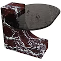 Round Coffee Table With Smooth Black Top And Red White Marble Base Design 3d model