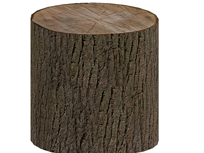 Rustic Stone Wood Tree Stump Stool with Natural Bark Texture and Wooden Surface 3d model