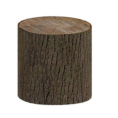 Rustic Stone Wood Tree Stump Stool with Natural Bark Texture and Wooden Surface 3d model
