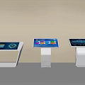 Public Facility Interactive Touchscreen Kiosks with Digital Information Displays and Modern White Stands