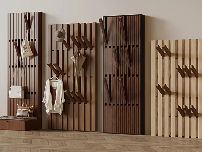 Wooden Wall Mounted Coat Rack With Multiple Hooks For Bags Coats And Hats 3d model