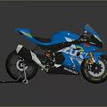 Blue Sport Motorcycle With Streamlined Design Black Seat And Green Rims