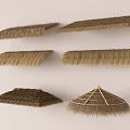 Thatch Roof Components Including Flat Sloped And Conical Straw Covered Designs 3d model