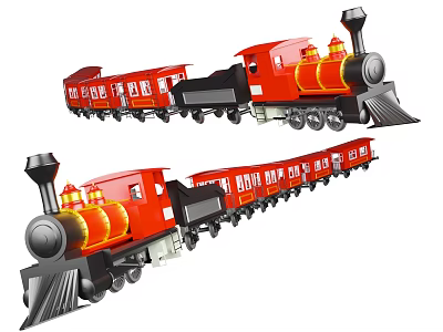 Red Toy Train Decoration Set With Black Chimney And Yellow Details Carriages 3d model