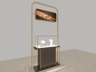 Modern Luxury Jewelry Store Display With Golden Frame And Glass Countertop 3d model