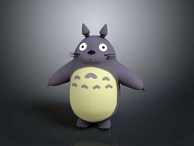 Cute Cartoon Totoro Character With Gray Body Yellow Belly And Big Eyes 3d model