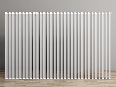 Modern White Vertical Striped Curtains Interior Against Gray Wall And Wooden Floor 3d model