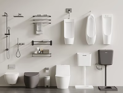 Modern Bathroom Toilet Collection With Different Styles Urinals And Shower Fixtures 3d model