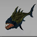 Blue And Yellow Monster Fish With Spiked Dorsal Fin And Sharp Teeth