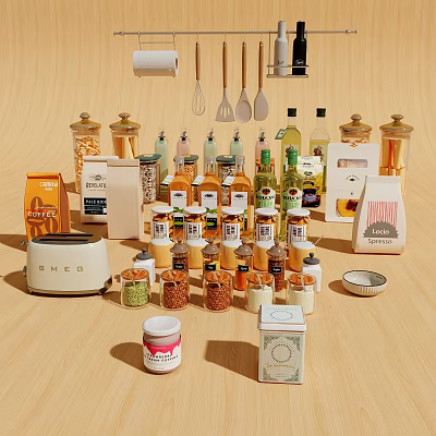 Assorted Spice Jars With Other Kitchen Items In Organized 3d model Assorted Spice Jars With Other Kitchen Items In Organized 3d model