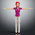 Red Haired Female Character In Purple Patterned Shirt And White Pants With Arms Outstretched