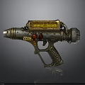 Retro Futuristic Sci Fi Weapon With Gold Silver Metallic Finish And Yellow Glowing Panel