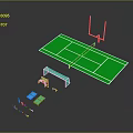 Green Sports Field Layout With Goalpost Basketball Hoop And Various Sports Equipment