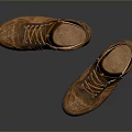 Stylish Brown and Orange High Top Shoes with Patterned Upper and Laces 3d model
