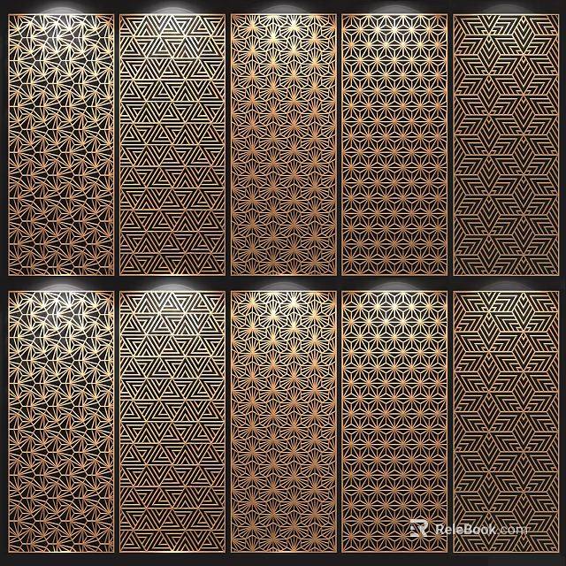 Decorative Gold And Black Room Dividers With Intricate Geometric Patterns 3d model 