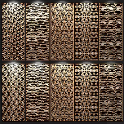 Decorative Gold And Black Room Dividers With Intricate Geometric Patterns 3d model