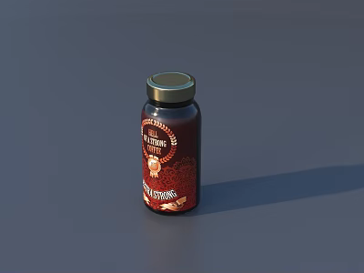 Natural Mushroom Extract Food Supplement in Glass Bottle with Label 3d model