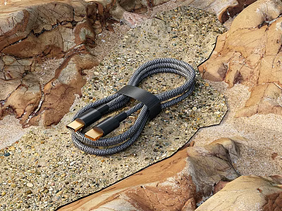 Durable Braided USB Data Cable For Smartphones With Nylon Woven Design On Natural Stone Surface 3d model