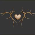 Golden Heart Decorative Art With Symmetrical Vine Branches And Reflection
