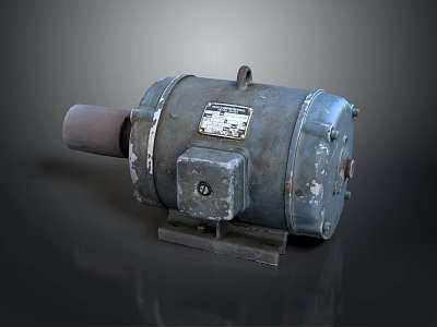 Old Industrial Electric Motor With Metal Casing Base And Label 3d model