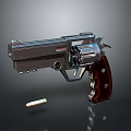 Classic Silver Metal Revolver With Brown Wooden Grip And Single Bullet On Dark Background