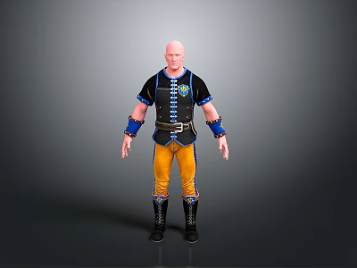 Classic Men's Clothing Ensemble With Black Top Yellow Pants Black Boots And Blue Decorative Cuffs 3d model