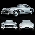 Silver Mercedes Classic Sports Car Front Side Rear Views Retro Design
