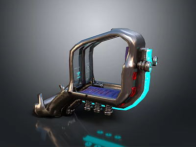 Futuristic Mechanical Device With Metallic Frame Glass Panel And Blue Lighting 3d model