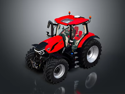 Modern Red Agricultural Tractor With Large Wheels Enclosed Cab Black Front And Red Seats 3d model