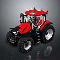 Modern Red Agricultural Tractor With Large Wheels Enclosed Cab Black Front And Red Seats