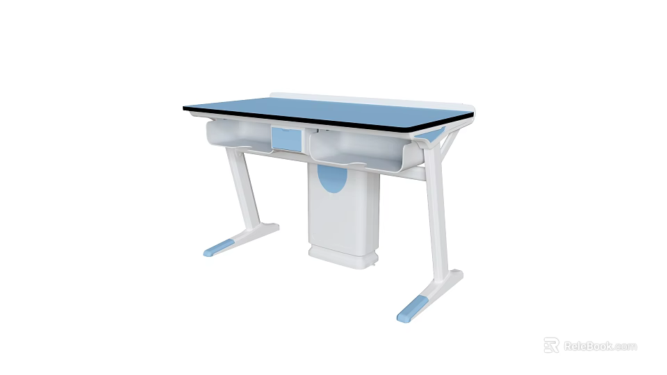 Sturdy Laboratory Table With Blue Desktop White Frame And Storage Unit 3d model