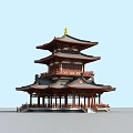 Traditional Chinese Ancient Architecture Multi Tiered Pagoda With Overhanging Eaves Red Pillars And Golden Top